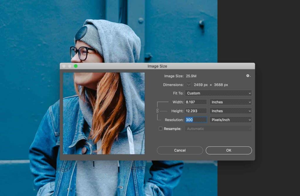 Using Photoshop to see image size